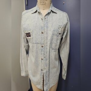 NOVIN Denim Blue Casual Button Down Shirt LS 100% Cotton NWOT